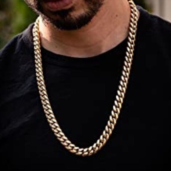 NEW Long Cuban Chain Link 14k Gold Necklace - Picture 1 of 8